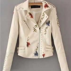 #900 FLORAL EMBROIDERED  Leather Jacket